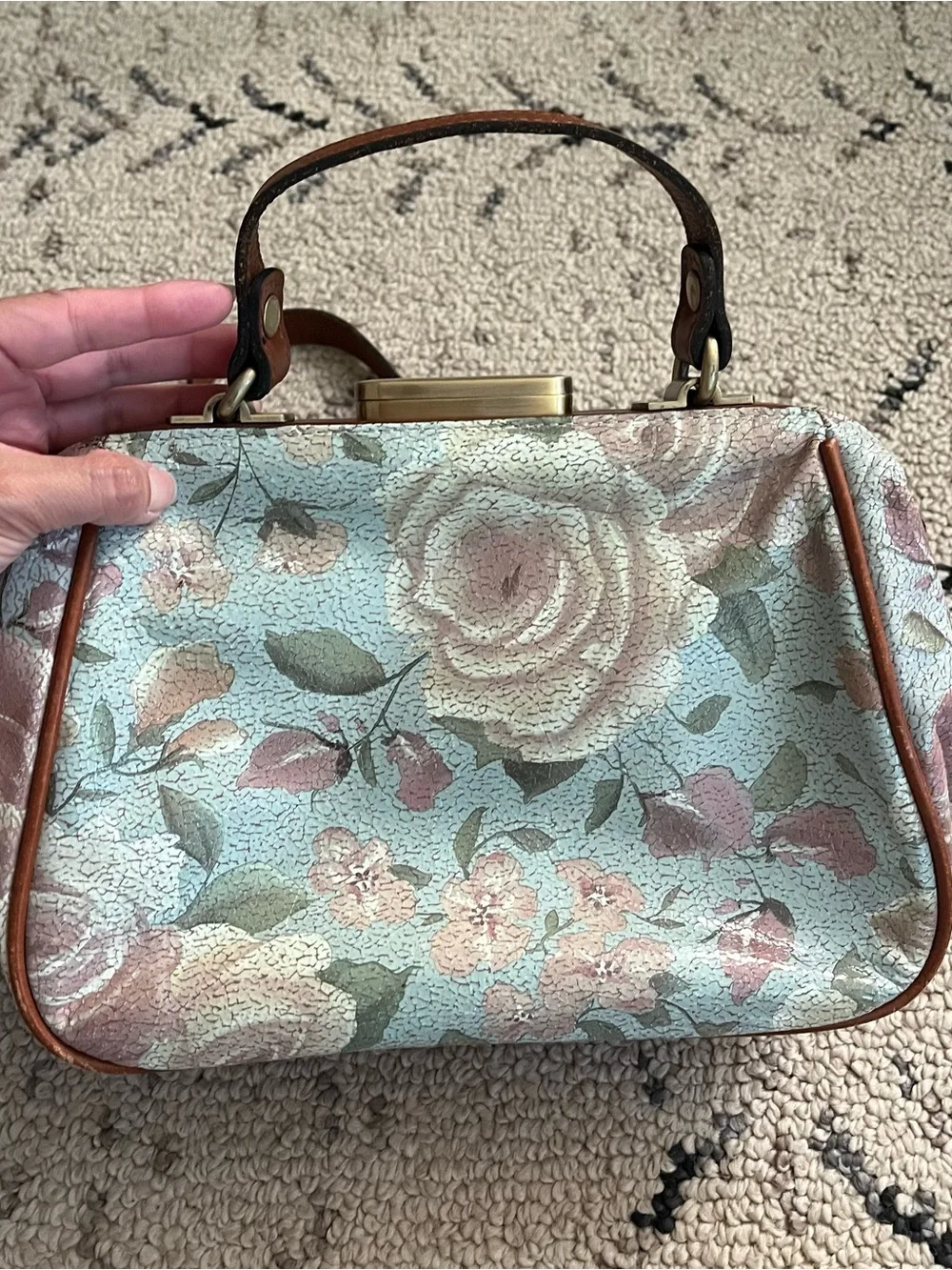 Patricia Nash Gracchi Floral Leather Satchel Crossbody Bag Cottagecore